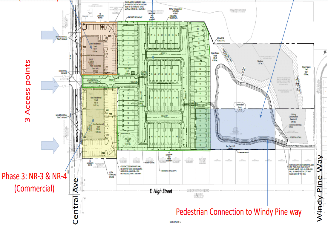 Plans submitted to the city show townhomes, the two historic buildings and the project's infrastructure. Image courtesy of the City of Oviedo.  