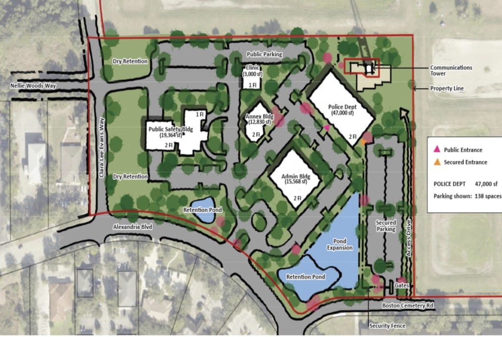 A rendering shows the location of a proposed public safety building that is planned for Oviedo's November's ballot. 