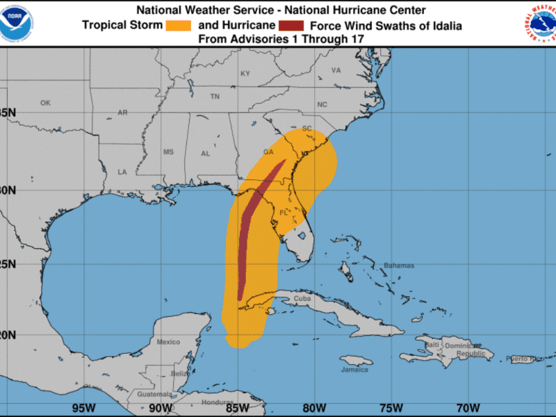 The National Hurricane Center shows the wind history of Hurricane Idalia.