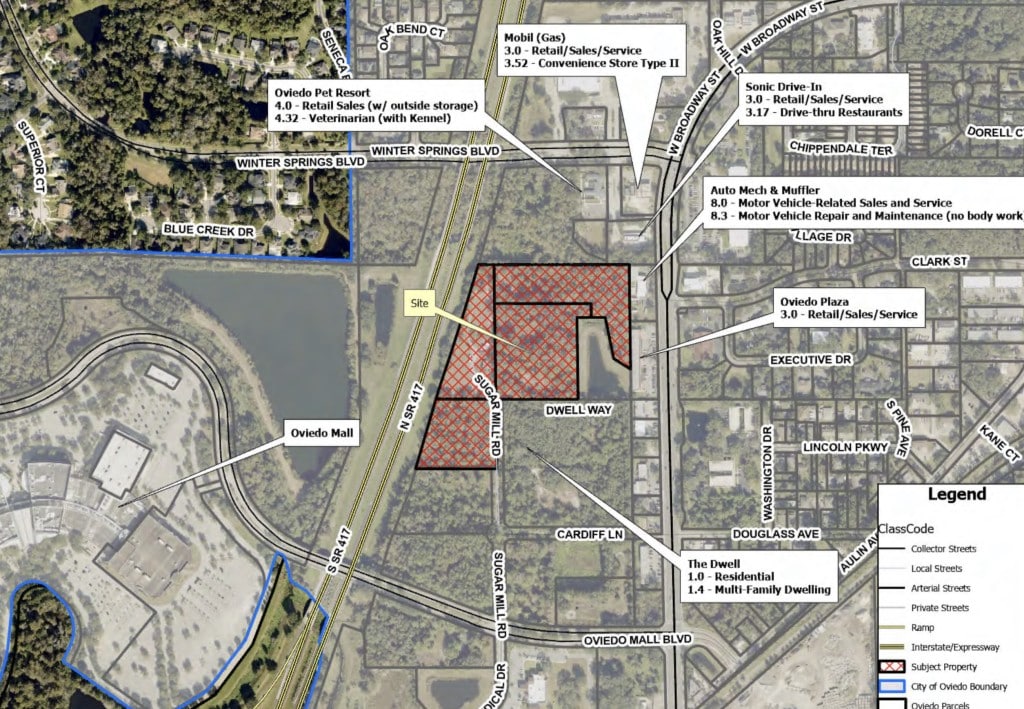 A map shows the existing developments that surround the subject property.