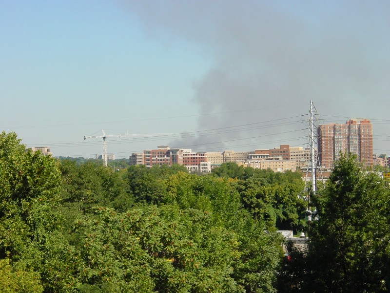 An image shows smoke billowing after the Pentagon attack on September 11.