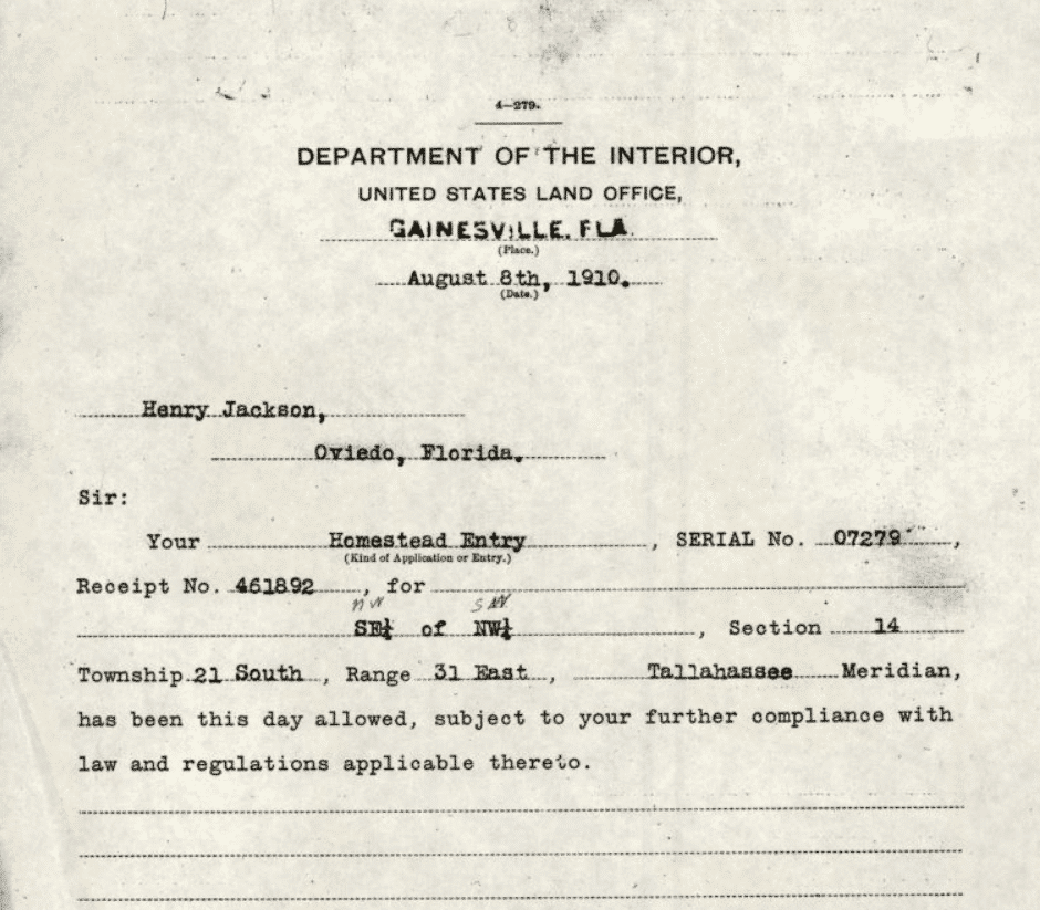 Henry Jackson's homestead documentation