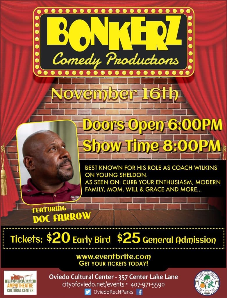 Holiday festivals comedy night Doc Farrow