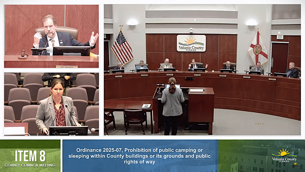 Volusia County Chair Jeff Brower asks how law enforcement is to proceed when approaching people in violation of the new ordinance. The measure was voted in unanimously on Tuesday, Feb. 4.