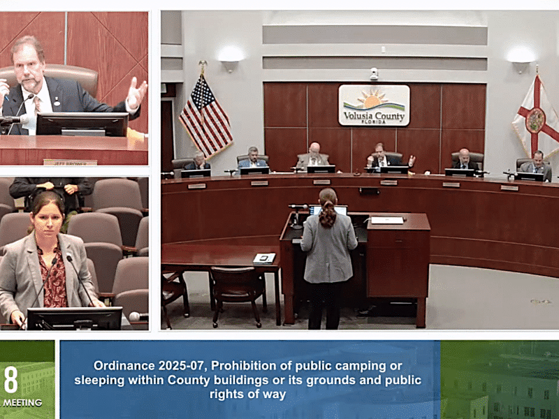 Volusia County Chair Jeff Brower asks how law enforcement is to proceed when approaching people in violation of the new ordinance. The measure was voted in unanimously on Tuesday, Feb. 4.