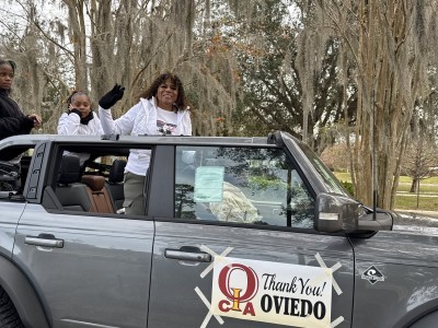 OCIA President Kathy Hunt rides in the Dr. Martin Luther King Day Parade in 2025.